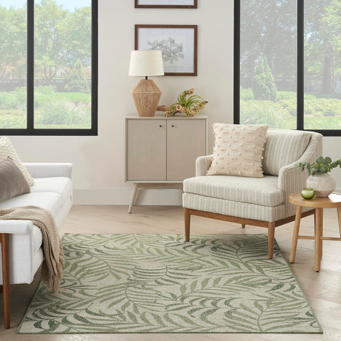 Nourison Garden Oasis Indoor-Outdoor Ivory Green 5' x 7' Area Rug, Easy Cleaning, Non Shedding, Bed Room, Living Room, Dining Room, Backyard, Deck, Patio (5x7)