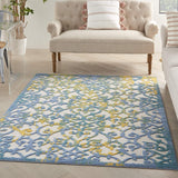 Nourison Aloha Indoor/Outdoor Ivory Blue 5'3" x 7'5" Area Rug, Transitional, French Country, Easy Cleaning, Non Shedding, Bed Room, Kitchen, Living Room, Deck, Backyard, (5' x 7')