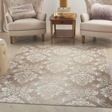 Nourison Elation Floral Ivory Mocha 4' x 6' Area Rug, Easy Clean, Non Shedding, Bed Room, Living Room, Dining Room, Kitchen (4x6)