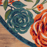 Nourison Aloha Indoor/Outdoor Ivory Multicolor 5'3" x Round Area Rug, Easy-Cleaning, Non Shedding, Bed Room, Living Room, Dining Room, Backyard, Deck, Patio (5 Round)
