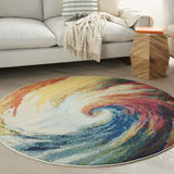 Nourison Celestial Multicolor Wave 4' x Round Area Rug, Abstract, Spiral, Bed Room, Living Room, Dining Room, Kitchen, Easy Cleaning, Non Shedding, (4' Round)