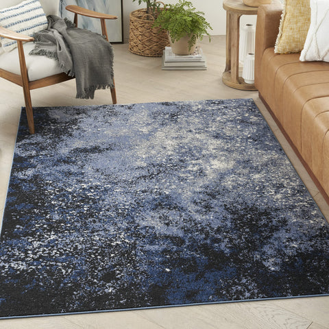Nourison Passion All-Over Design Light Blue Black 3'9" x 5'9" Area Rug, Easy Clean, Non Shedding, Bed Room, Living Room, Dining Room, Kitchen (4x6)