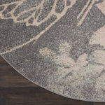 Nourison Tranquil Floral Grey/Pink 5'3" x Round Area -rug, Easy -cleaning, Non Shedding, Bed Room, Living Room, Dining Room, Kitchen (5 Round)