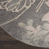 Nourison Tranquil Floral Grey/Pink 5'3" x Round Area -rug, Easy -cleaning, Non Shedding, Bed Room, Living Room, Dining Room, Kitchen (5 Round)