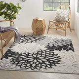 Nourison Aloha Indoor/Outdoor Black White 3'6" x 5'6" Area Rug, Tropical, Botanical, Easy Cleaning, Non Shedding, Bed Room, Living Room, Dining Room, Deck, Backyard, Patio (3x5)