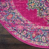 Nourison Passion Fuchsia 5'3" x Round Area Rug, Boho, Traditional, Easy Clean, Non Shedding, Bed Room, Living Room, Hallway, (5' Round)