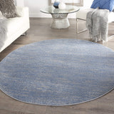 Nourison Essentials Indoor/Outdoor Blue/Grey 6' x Round Area Rug, Easy Cleaning, Non Shedding, Bed Room, Living Room, Dining Room, Backyard, Deck, Patio (6 Round)