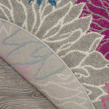 Nourison Passion Grey 4' x Round Area Rug, Floral, Farmhouse, Easy Cleaning, Non Shedding, Bed Room, Living Room, Dining Room, Kitchen, (4' Round)