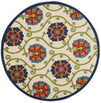 Nourison Aloha Indoor/Outdoor Blue/Multicolor 5'3" x Round Area Rug, Easy Cleaning, Non Shedding, Bed Room, Living Room, Dining Room, Deck, Backyard, Patio (5 Round)