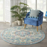 Nourison Passion Ivory/Light Blue 4' x Round Area Rug, Boho, Moroccan, Bed Room, Living Room, Dining Room, Kitchen, Easy Cleaning, Non Shedding, (4' Round)