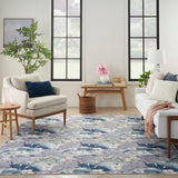 Nourison Washables Floral Grey Blue 6' x 9' Area -Rug, Easy -Cleaning, Non Shedding, Bed Room, Living Room, Dining Room, Kitchen (6x9)