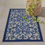 Nourison Aloha Indoor/Outdoor Grey/Blue 2'8" x 4' Area Rug, Transitional, French Country, Easy Cleaning, Non Shedding, Bed Room, Kitchen, Living Room, Deck, Backyard, (3' x 4')