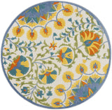 Nourison Aloha Indoor Outdoor Multicolor 4' x Round Area Rug, Floral, Tropical, Easy Cleaning, Non Shedding, Bed Room, Living Room, Deck, Backyard, (4' Round)
