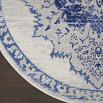 Nourison Whimsicle Vintage Ivory Blue 5' x Round Area Rug, Easy Cleaning, Non Shedding, Bed Room, Living Room, Dining Room, Kitchen (5 Round)