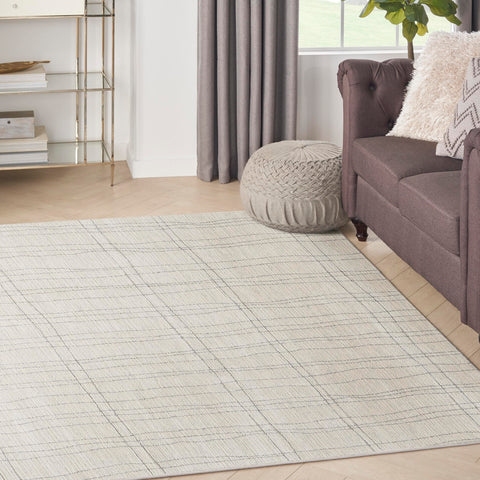 Nourison Santa Cruz Abstract Ivory Grey 3'11" x 5'11" Area Rug, Easy-Cleaning, Non Shedding, Bed Room, Living Room, Dining Room, Kitchen (4x6)