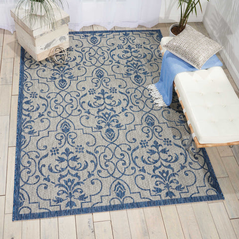 Nourison Garden Party Indoor/Outdoor Ivory/Blue 3'6" x 5'6" Area -Rug, Easy -Cleaning, Non Shedding, Bed Room, Living Room, Dining Room, Backyard, Deck, Patio (3x5)
