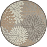 Nourison Aloha Indoor/Outdoor Area Rug 5'3", Natural, Round Tropical Botanical Easy-Cleaning Non Shedding Bed Room Living Room Dining Room Deck Backyard Patio