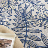 Nourison Aloha Indoor/Outdoor Ivory/Navy 5'3" x 7'5" Area Rug, Easy Cleaning, Non Shedding, Bed Room, Living Room, Dining Room, Backyard, Deck, Patio (5x7)