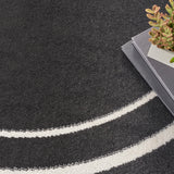 Nourison Essentials Indoor/Outdoor Solid Bordered Black Ivory 6' x Round Area Rug, Easy Cleaning, Non Shedding, Bed Room, Living Room, Dining Room, Backyard, Deck, Patio (6 Round)