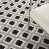 Nourison Aloha Indoor/Outdoor Black White 3 ft. 6 in. x 5 ft. 6 in. Area Rug, Outdoor, Modern, Geometric, Stain Resistant, Easy Cleaning, Patio, Backyard, Kitchen, Deck, Living Room, (4'x6')