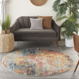 Nourison Celestial Multicolor 4' x Round Area Rug, Abstract, Non Shedding, Easy Cleaning Bed Room, Living Room, Dining Room, Kitchen, (4' Round)
