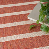 Nourison Positano 5' x 7' Terracotta Striped Indoor/Outdoor Area Rug, Easy Cleaning, Non Shedding, Bedroom, Living Room, Dining Room, Deck, Backyard, Patio