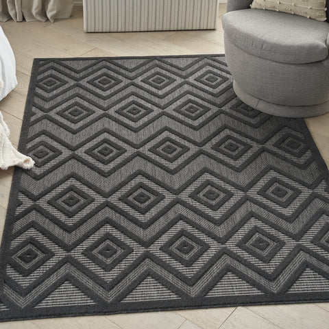 Nourison Versatile Indoor/Outdoor Charcoal/Black 5' x 7' Area Rug, Easy Cleaning, Non Shedding, Bed Room, Living Room, Dining Room, Deck, Backyard, Patio, High Traffic Area (5x7)