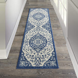 Nourison Passion Bohemian Ivory Blue 2'2" x 7'6" Area Rug, Easy Clean, Non Shedding, Bed Room, Living Room, Dining Room, Kitchen (2x8)