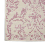 Nourison Jubilant Damask Ivory/Pink 2'3'' x 7'3'' Area-Rug, Easy-Cleaning, Non Shedding, Bed Room, Living Room, Dining Room, Kitchen (2x7)