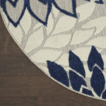 Nourison Aloha Indoor/Outdoor Floral Ivory/Navy 5'3" x Round Area Rug, (5' Round)
