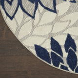 Nourison Aloha Indoor/Outdoor Floral Ivory/Navy 5'3" x Round Area Rug, (5' Round)