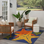 Nourison Aloha Indoor/Outdoor Blue Multicolor 3'6" x 5'6" Area -Rug, Easy -Cleaning, Non Shedding, Bed Room, Living Room, Dining Room, Backyard, Deck, Patio (4x6)