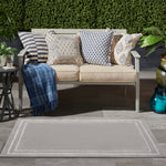 Nourison Essentials Indoor/Outdoor Solid Bordered Grey/Ivory 2' x 4' Area Rug, Easy Cleaning, Non Shedding, Bed Room, Living Room, Dining Room, Backyard, Deck, Patio (2x4)