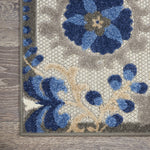 Nourison Aloha Indoor/Outdoor Natural/Blue 2' x 6' Area Rug, Easy Cleaning, Non Shedding, Bed Room, Living Room, Dining Room, Backyard, Deck, Patio (2x6)