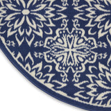 Nourison Jubilant Floral Navy/Ivory 5'3'' x Round Area-Rug, Easy-Cleaning, Non Shedding, Bed Room, Living Room, Dining Room, Kitchen (5 Round)