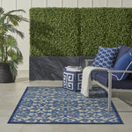 Nourison Aloha Indoor/Outdoor Grey/Blue 5'3" x 7'5" Area Rug, Transitional, French Country, Easy Cleaning, Non Shedding, Bed Room, Kitchen, Living Room, Deck, Backyard, (5' x 8')