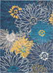 Nourison Passion Blue 5'3" x 7'3" Area Rug, Floral, Farmhouse, Easy Cleaning, Non Shedding, Bed Room, Living Room, Dining Room, Kitchen, (5' x 7')