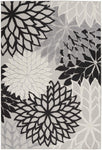 Nourison Aloha Indoor/Outdoor Black White 3'6" x 5'6" Area Rug, Tropical, Botanical, Easy Cleaning, Non Shedding, Bed Room, Living Room, Dining Room, Deck, Backyard, Patio (3x5)