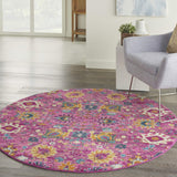 Nourison Passion Fuchsia 5'3" x Round Area Rug, Boho, Moroccan, Bed Room, Living Room, Dining Room, Kitchen, Easy Cleaning, Non Shedding, (5' Round)