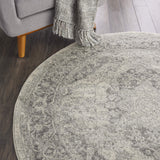 Nourison Tranquil Ivory/Grey 5'3" x Area Rug, Easy Cleaning, Non Shedding, Bed, Living, Dining Room, Kitchen (5 Round)