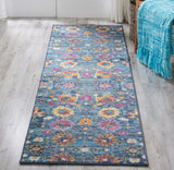 Nourison Passion Floral Denim 2'2" x 10' Area Rug, Easy Cleaning, Non Shedding, Bed Room, Living Room, Dining Room, Kitchen (2x10)