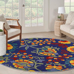 Nourison Aloha 63x63 Polypropylene Fabric Area Rug in Navy/Blue/Multi-Color
