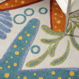 Nourison Aloha Indoor/Outdoor Multicolor 4' x Round Area Rug, Coastal, Tropical, Easy Cleaning, Non Shedding, Bed Room, Living Room, Deck, Backyard, (4' Round)