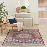 Nourison Vintage Home Bohemian Red Blue 3'9" x 5'9" Area Rug, Easy Clean, Non Shedding, Bed Room, Living Room, Dining Room, Backyard, Deck, Patio (4x6)