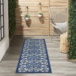 Nourison Aloha Indoor/Outdoor Grey/Blue 2'3" x 8' Area Rug, Transitional, French Country, Easy Cleaning, Non Shedding, Bed Room, Kitchen, Living Room, Deck, Backyard, (8' x Runner)