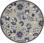 Nourison Aloha Indoor/Outdoor Natural/Blue 5'3" x Round Area -Rug, Easy -Cleaning, Non Shedding, Bed Room, Living Room, Dining Room, Backyard, Deck, Patio (5 Round)
