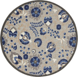 Nourison Aloha Indoor/Outdoor Natural/Blue 5'3" x Round Area -Rug, Easy -Cleaning, Non Shedding, Bed Room, Living Room, Dining Room, Backyard, Deck, Patio (5 Round)