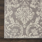Nourison Jubilant Damask Grey 7' x 10' Area Rug, Easy Clean, Non Shedding, Bed Room, Living Room, Dining Room, Kitchen (7x10)