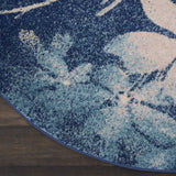 Nourison Tranquil Floral Navy/Pink 5'3" x Round Area -rug, Easy -cleaning, Non Shedding, Bed Room, Living Room, Dining Room, Kitchen (5 Round)