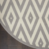 Nourison Grafix Geometric White/Grey 5'3" x Round Area -Rug, Easy -Cleaning, Non Shedding, Bed Room, Living Room, Dining Room, Kitchen (5 Round)